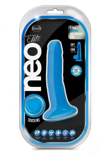 Dildos Blush Neo Elite 6 Inch Silicone Dual Density Cock Neon Blue