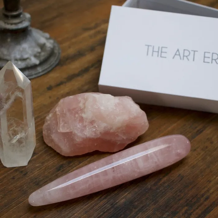 ROSE QUARTZ CRYSTAL DILDO CLASSIC YONI WAND SLIM thearterotic Female Sex Toys