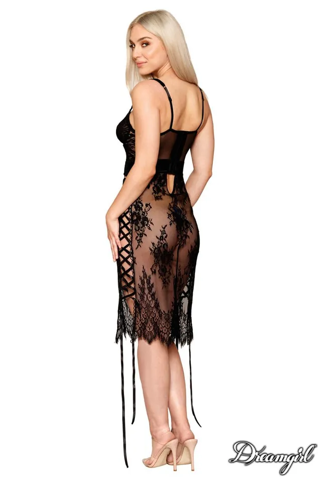 Sexessories Couples Dreamgirl Velvet Lace Slip Dress Sizes ML Style 13051