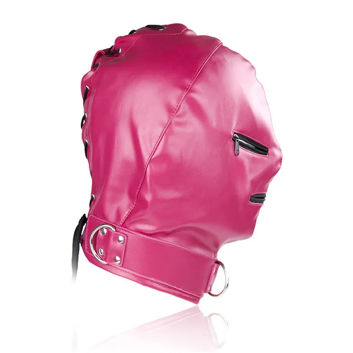 Sexyplay Female Sex Toys BDSM Fetish Hood with Eye Mouth Zipper Hole Head Harness Rose