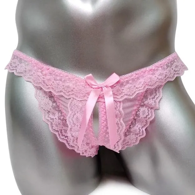 CHASTITY CAGE CO Vibrators Open Crotch Pink Lace Panty