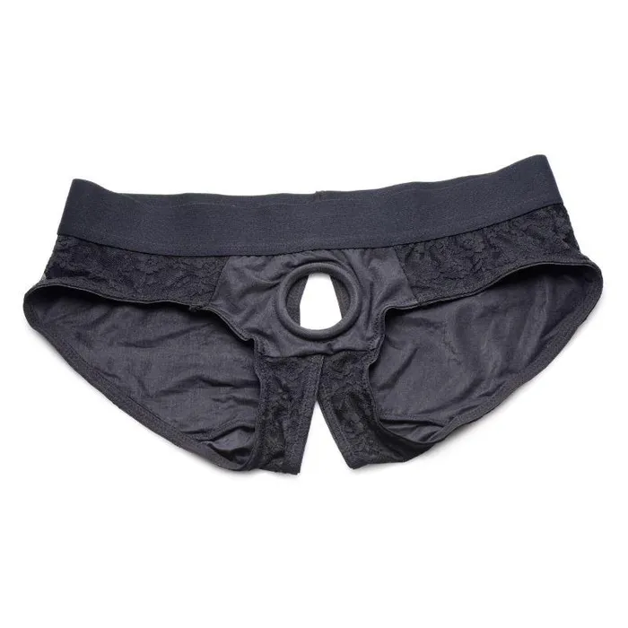 Strap U Female Sex Toys Lace Envy Black Pegging Set with Lace Crotchless Panty Harness and Dildo LXL