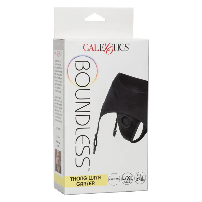 CalExotics Boundless THONG WITH GARTER BELT LXL Strap On Harness Black Female Sex Toys