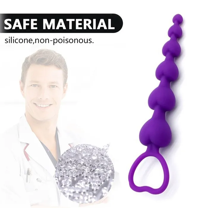 EVEs SECRETS Anal Heart Shaped Silicone Anal Beads Sexual Butt Plug Balls Sex Toys For Women