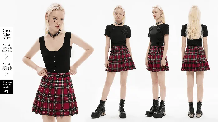 Female Sex Toys EVEs SECRETS Gothic Pleated Skirt in Red Tartan with Belt Accents
