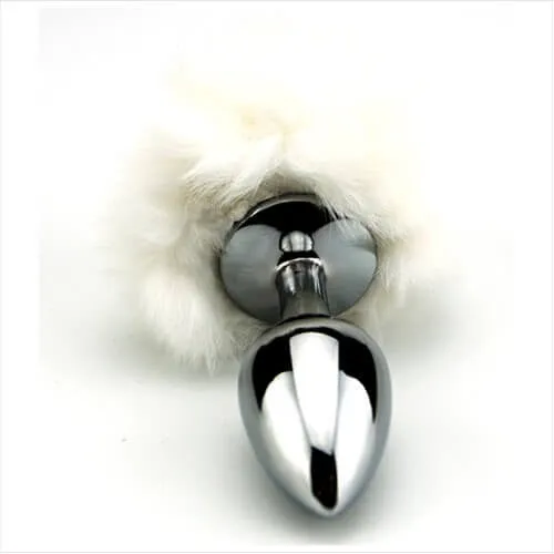 Furry Fantasy Anal Luxury Bunny Tail Butt Plug Teardrop Shaped Anal Toy with Faux Fur Tail for Role Play