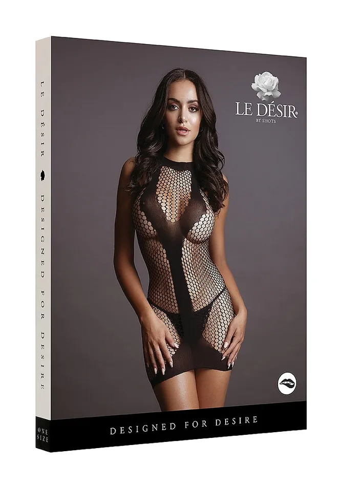 Le Desir Bliss Lingerie Female Sex Toys Le Desir Bliss Lingerie NET CONTRAST MINI DRESS WITH OPAQUE V SHAPE Black