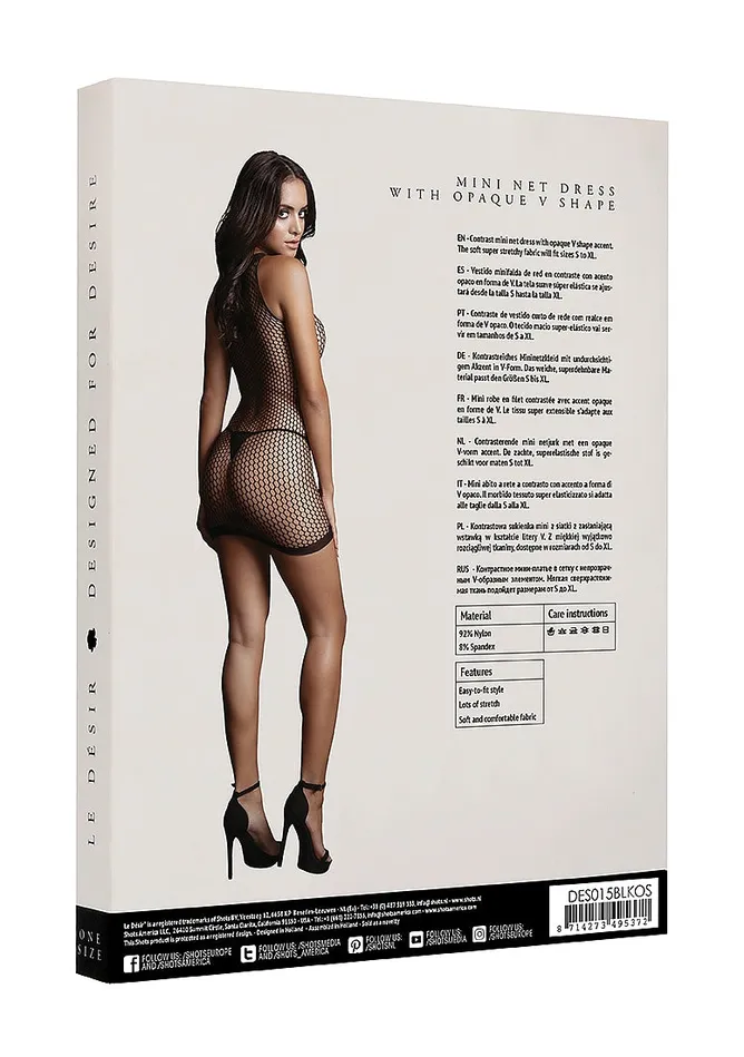 Le Desir Bliss Lingerie Female Sex Toys Le Desir Bliss Lingerie NET CONTRAST MINI DRESS WITH OPAQUE V SHAPE Black