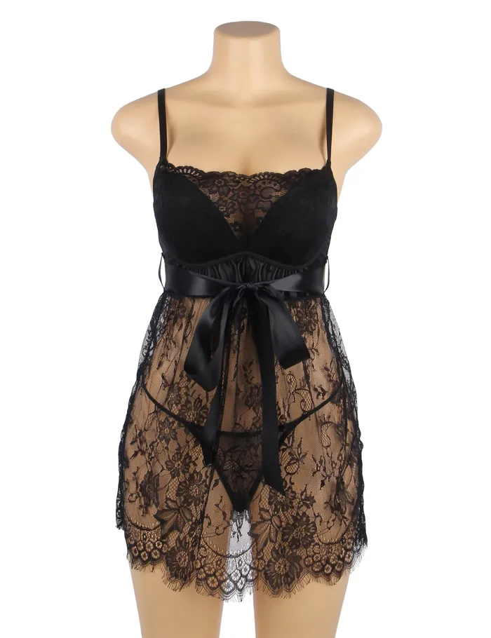 Babydoll 3 Pcs Lace Sexy Push Up Sleepwear with Ribbon Belt FRISKY BUSINESS SG Couples