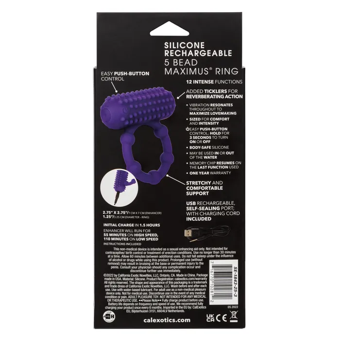 CalExotics Silicone Rechargeable 5 Bead Maximus Ring Male Sex Toys CalExotics Silicone Rechargeable 5 Bead Maximus Ring Male Sex Toys