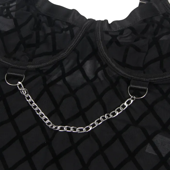 FRISKY BUSINESS SG Male Sex Toys Bodysuit 2 Pcs Mesh Chain Lingerie with Garter Belt