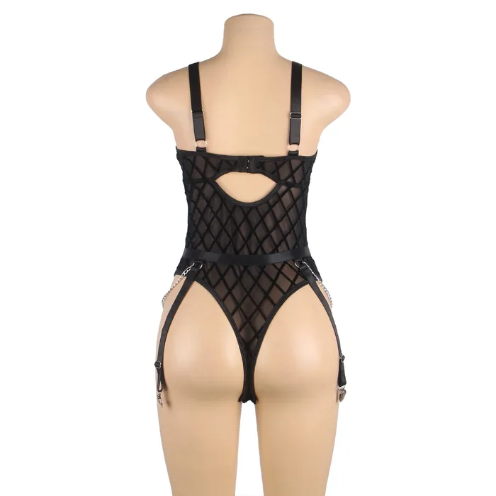 FRISKY BUSINESS SG Male Sex Toys Bodysuit 2 Pcs Mesh Chain Lingerie with Garter Belt