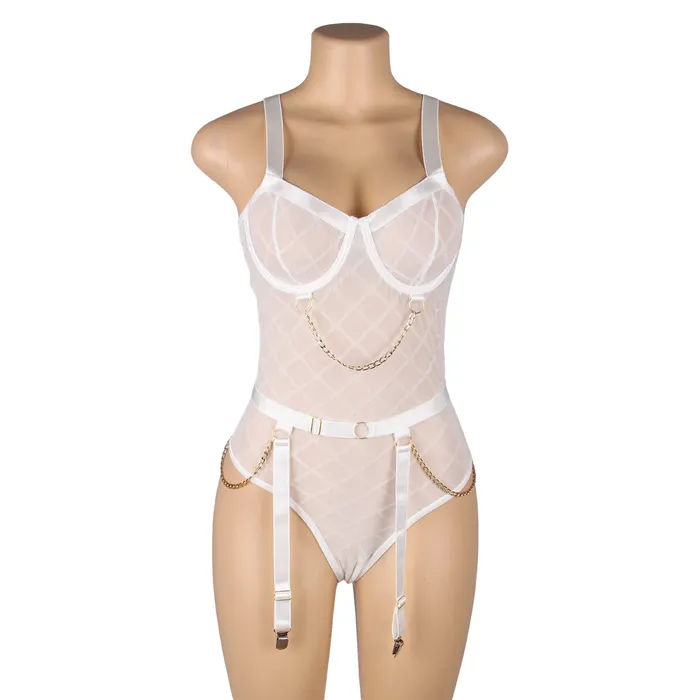 FRISKY BUSINESS SG Male Sex Toys Bodysuit 2 Pcs Mesh Chain Lingerie with Garter Belt