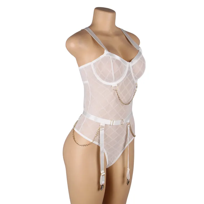 FRISKY BUSINESS SG Male Sex Toys Bodysuit 2 Pcs Mesh Chain Lingerie with Garter Belt