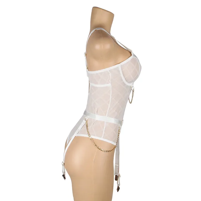 FRISKY BUSINESS SG Male Sex Toys Bodysuit 2 Pcs Mesh Chain Lingerie with Garter Belt