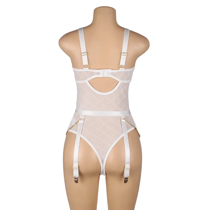 FRISKY BUSINESS SG Male Sex Toys Bodysuit 2 Pcs Mesh Chain Lingerie with Garter Belt